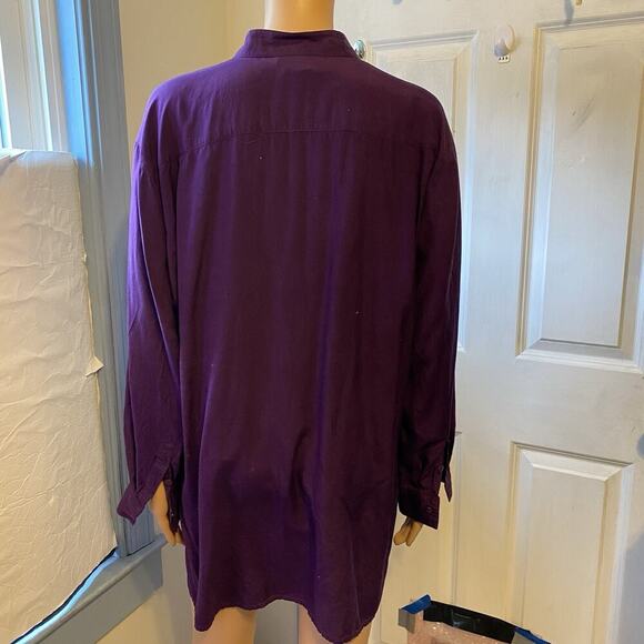 Vintage New Concepts Women’s M-XL 100% Silk Button Up Shirt Purple High Neck - Picture 9 of 10